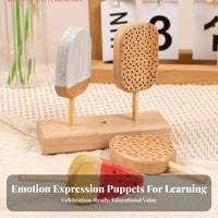 4 Pieces Natural Wood Grain Wooden Ice Pop Set Painted Details Ice Pop Toy Set Simple Design Ice Cream Stand Smooth Edges for Storage