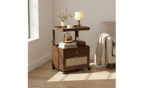 Rolling Nightstand with Drawers Locking Casters Mobile Bedside Table Vintage Style 2-Tier Storage Cart with Drawers for Living Room, Small Space