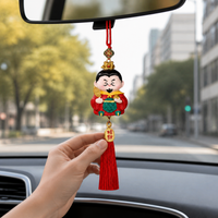 Chinese God of Wealth Car Hanging Ornament for Rearview Mirror, New Year Decoration Gift