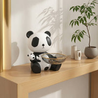 Pandas Figurine with Storage Bowl Decorative Pandas Statue with Bowl Cute Catchall Dish for Living Room, Coffee Table, TV Cabinet