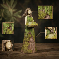 Figurine with Bowl Rustic Statue Artisanal for Shelf, Patio