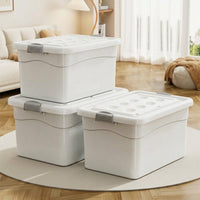 Wheeled Storage Box, Large 40-50L Heavy Duty Storage Box with Lid, White Tool for Bedroom & Laundry, 47.5x35x28cm