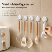 White Wall Hooks, Removable Sticky Utility Hooks, 6 Pack Towel Hook for Kitchens & Bathrooms, No Tools for Renters
