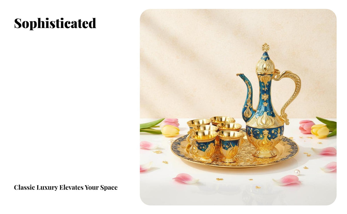 8 Pieces 8 Piece Beverage Set Embossed Pattern Ornate Metal Beverage Set Home Decor Fine Workmanship for Party