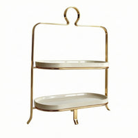 Dessert Stand with Ceramic Trays Stainless Steel Pastry Stand with Metal Frame Elegant Serving Platter for Bakery