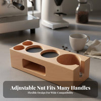 Espresso Pressing Station Solid Wood Construction Portafilter and Tamper Holder Anti-Slip Coffee Foundation Pressing Stand for Home Baristas, Cafe