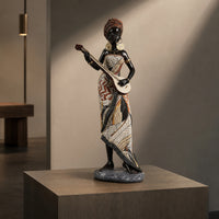 Figurine with Musical Instrument Slender Woman Statue Artistic for Entryway