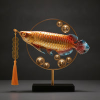 Feng Shui Arowana Creature Ornament Auspicious Arowana Sculpture with Tassel Fortunate Creature Statue with Base Golden for Business Owners