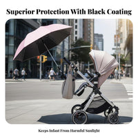 Black Glue Coating Protection Stroller Sunshade Lightweight & Foldable Clamp-on Stroller Umbrella Heat Reflective for Travel, Beach, Walks
