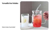 High Temperature Resistant Glass Mug with Handle and Straw Clear Large Capacity Glass Water Cup Easy to Clean for Women, Kitchen, Desktop