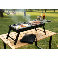 Portable Charcoal BBQ Grill with Side Carbon Slot, Foldable for Outdoor Home Use