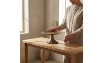 2 Pieces Pedestal Tray Antique Aged Metal Round Tray Leaf-Like rims House Decorative Touch