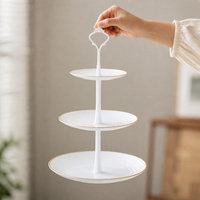 3 Tier Serving Stand, Ceramic & Metal Cupcake Stand, Buffet Risers for Party Entertaining, Lace Round Plates