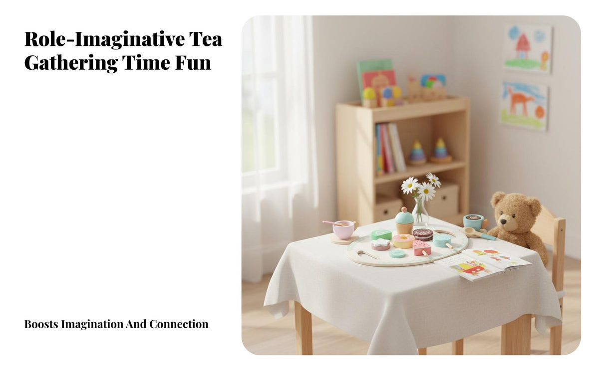 Afternoon Tea Playset Imaginative Role Play Wooden Tea Party Set Solid Wood Wooden Cake Toy Set for Preschoolers, Kindergarten, Playhouse, Playroom