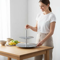 Stainless Steel Fruit Stand Tiered Display 2 Tier Serving Tray Modern Minimalist Design Double Layer Snack Tray