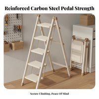 Foldable Folding Step Ladder Anti-Slip Steps V-Shaped Frame Step Stool Wide Pedals Portable Ladder with Handrail Safety Lock for Homeowners, DIY Enthusiasts, Seniors, Indoor, Outdoor, Kitchen, Garage