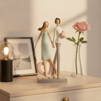 Couple Figurine Carved Statue with Heart Textured Heart Sculpture for Shelf, Bedroom
