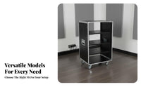 Heavy Duty 19-Inch Portable Rack Case Sturdy Construction Rolling Audio Equipment Rack Vented Design Lockable Amplifier Cabinet Ample Ventilation for DJs, Musicians, Conference Room, Home Theater, Recording Studio, Live Performance