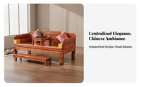 Chinese Arhat Bed Tiger Leg Design Traditional Elm Wood Daybed Tranquil Influenced Solid Wood Carved Couch for Tea Enthusiasts, Homeowners, Reception