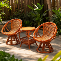 6 Piece Rattan Garden Furniture Set, Reddish Brown Garden Table and Chairs, Patio Furniture Set with Cushions for Alfresco Dining