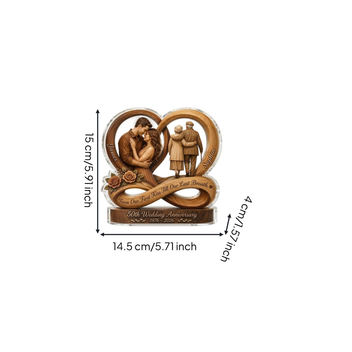 Anniversary Plaque with Base Timeless Heart Plaque with Base High-Gloss Decor for Couples, Wedding, Mantel, Shelf