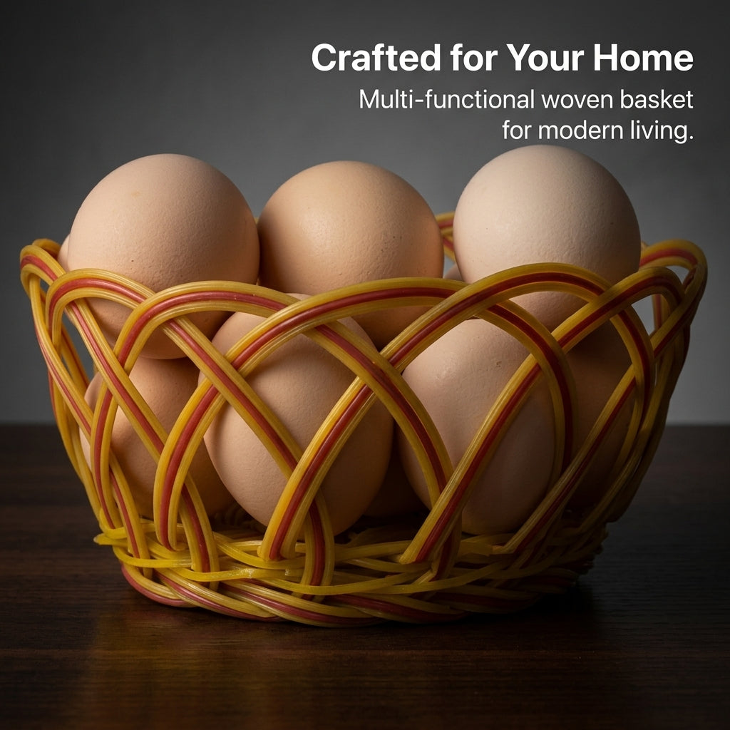 Reusable Woven Egg Basket Yellow for Kitchen Countertop, Hand Woven Egg Holders for Farmers