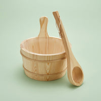 Home Sauna Wooden Bucket and Ladle Set with Four Liter Capacity, Insert Liner for Steam Room, Wood Accessories for