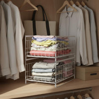 Stackable Storage Drawer Space Saving Wardrobe Shelf Organizer Easy Access Pull out Closet Shelf for Students, Dorm Room, Bedroom
