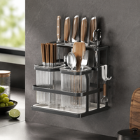 Knife Block Without Knives, Matte, Wall-Mounted for Small Apartments, Kitchen Knife Holder with Utensil Organizer, Carbon Metal