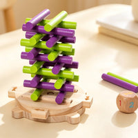Wooden Balancing Game Challenging Wooden Balance Game Child Stacking Toy with Die for Kids, Preschoolers