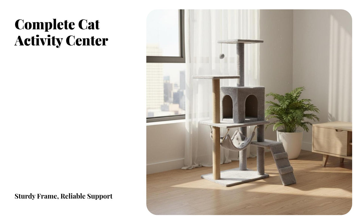 Sturdy Construction Cat Climbing Frame Soft Textile Cat Tree Easy Assembly Pet Furniture Includes Hanging Toys for Indoors, Living Room, Bedroom, Home
