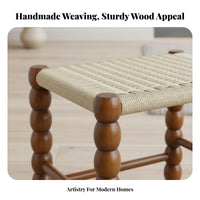 sturdy Wood Frame Woven Top Wooden Stool Nordic aesthetic Low Wooden Stool Minimalist Design Footrest Multifunctional for Homeowners, Renters, Children, Entryway, Living Room, Hallway, Bedroom