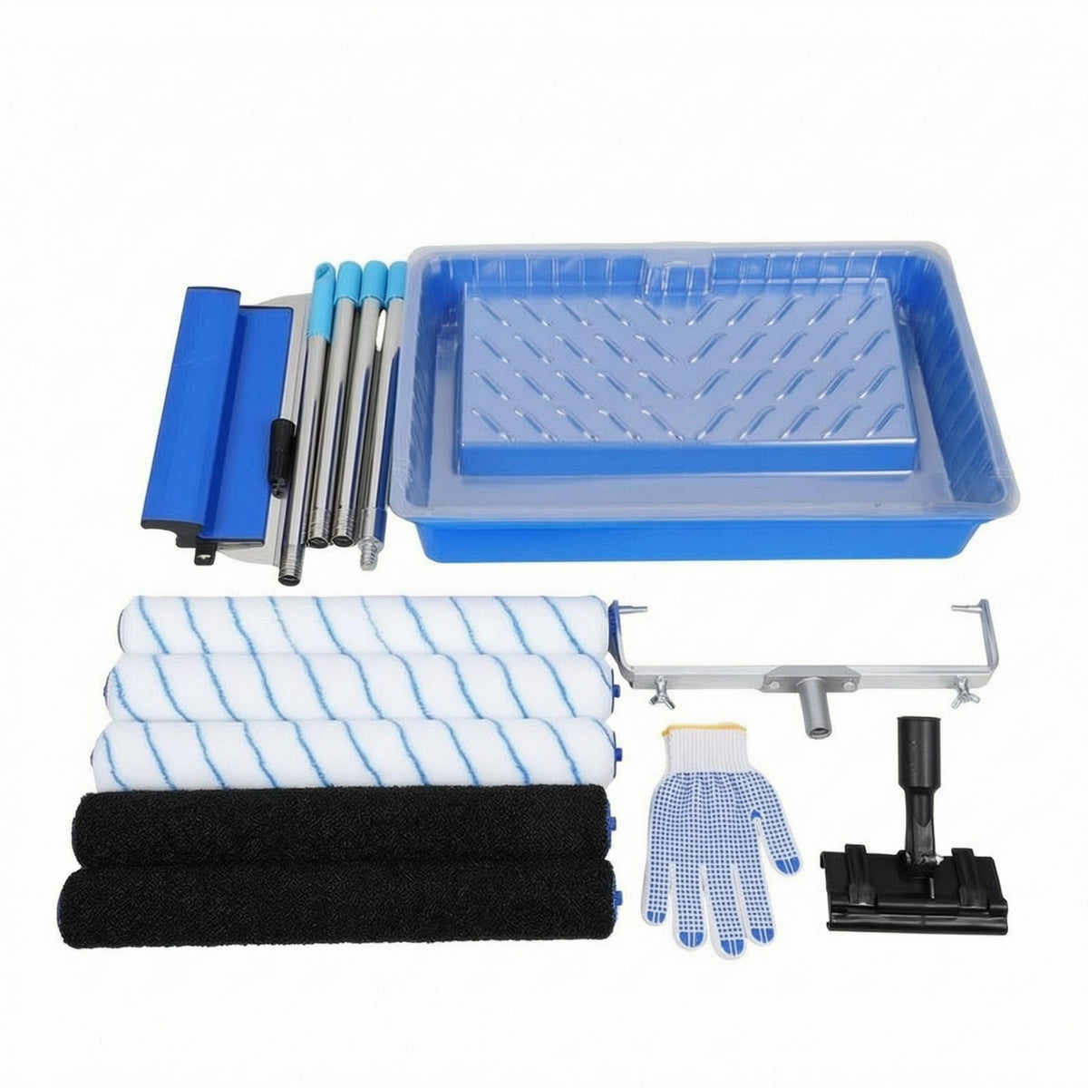 Floor Coating Application Kit Extension Rod Roller Kit Blue Handle Studded Overshoe Set