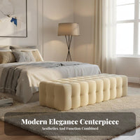 Multi-Functional Square Tufted Bench Comfortable Seating End-of-Bed Stool Versatile Design Long Ottoman Sturdy Construction for Homeowners, Business Owners, Families, Bedroom, Living Room, Retail Shop, Entryway