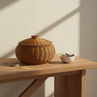 Decorative Imitation Rattan Pumpkin Basket Rustic Charm Woven Storage Basket with Lid Handwoven for Living Room, Coffee Table, Kitchen