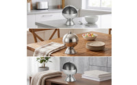 Silver-Toned Stainless Steel Storage Jar Round Jar with Flip-Top Lid Sturdy Spherical Storage Container Modern for Countertop