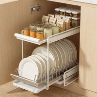 Pull-Out Dish Rack and Pull-Out Storage Tray Cabinet Organizer, Stainless Steel Pull-Out Bowl Rack and Pull-Out Storage Tray Cabinet Pull-Out