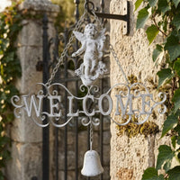 Wrought Iron Welcome Sign Bell Highlight Hanging Welcome Sign Classic Design Outdoor Decor for Patio