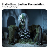 Halloween Decor Long Gray Hair Glowing Eyes Motion Sound Zombie Skeleton for Home Display