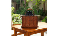 Bamboo Carry Box Artisanal Woven Handbag with Handle Handmade Bamboo Tote for Gift Presentation