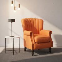 Retro Design Studded Single Sofa Nailhead Trim Vintage Design Lounge Chair Solid Wood Legs High Back Armchair Scratch Resistant for Balcony, Bedroom, Home Office, Reading Nook