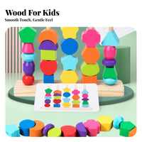 Educational 5-Post Stacking Game Develops Hand-Eye Coordination Wooden Geometric Stacker Promotes Logical Thinking for Classroom, Playroom