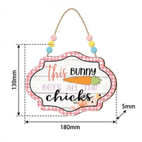 Easter Decorations, Happy Easter Hanging Sign, Beaded Easter Door Hanger Farmhouse Aesthetic Wooden Easter Decoration Handcrafted Plaid Border Hanging Sign for Families, Porch, Mantelpiece