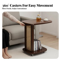 On Wheels C-Shaped Rolling Side Table Space-Saving Rolling C-Shaped Table Rounded Corners Nightstand Rattandesign Panels for Apartment Dwellers, Homeowners, Home Office Workers, Living Room, Bedroom, Small Areas