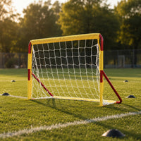 Rectangular Frame Soccer Goal White Netting Outdoor Soccer Goal Yellow Padding Athletic Gear Red Support Poles for Football Practice