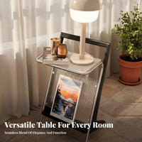 Minimalist Design Modern Sofa Side Table Light Luxury Tempered Glass Side Table Easy to Clean Modern Glass Nightstand Space-Saving for Homeowners, Interior Decorators, Renters, Balcony, Small Areas, Home Office, Reception Area