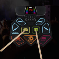Rollup Electronic Drum Set Built-in Speakers Rollup Drum Kit Headphone Support Musical Instrument for Beginners, Home, Travel