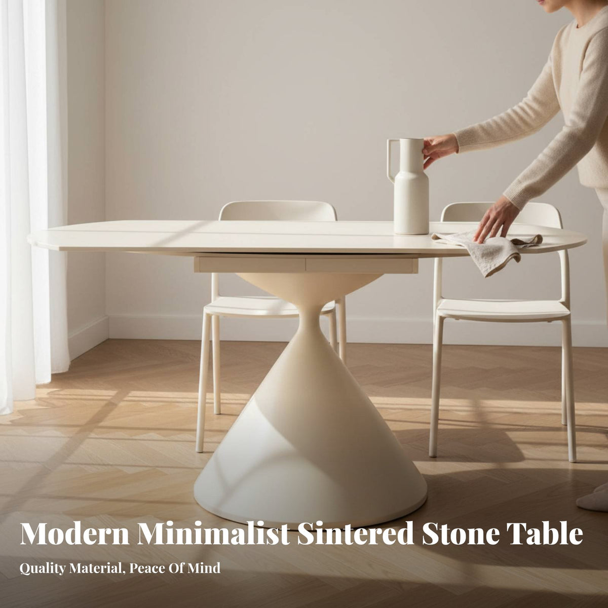 Sintered Stone Tabletop Convertible Pedestal Dining Set Converts from Oval to Round Kitchen Table and Chairs Extendable Design Home Furniture Space Saving for Apartment Dwellers, Families, Homeowners, Small Living Areas, Breakfast Nook