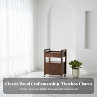 Wooden Cosmetic Trolley Vintage Design 3-Tier Salon Cart with Cabinet Dense Wood Utility Trolley Multi-Functional for Home