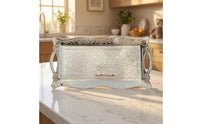 Floral Metal Tray with Handles Scroll Pattern Rectangular Silver Tray Openwork Classic European Style